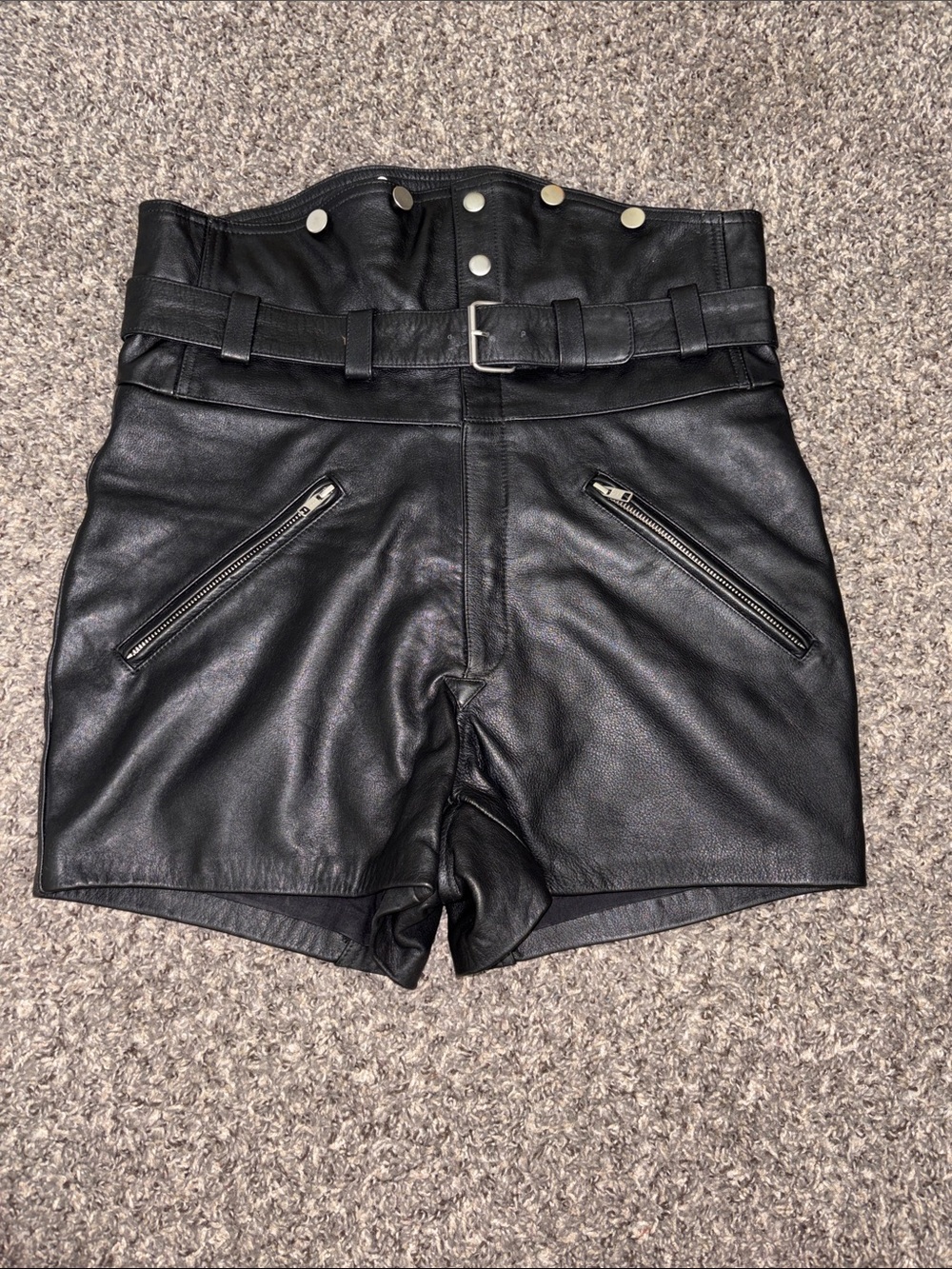 Oak 1 black leather biker shorts VIEW RULER PICS goth grunge boho pockets Y2K